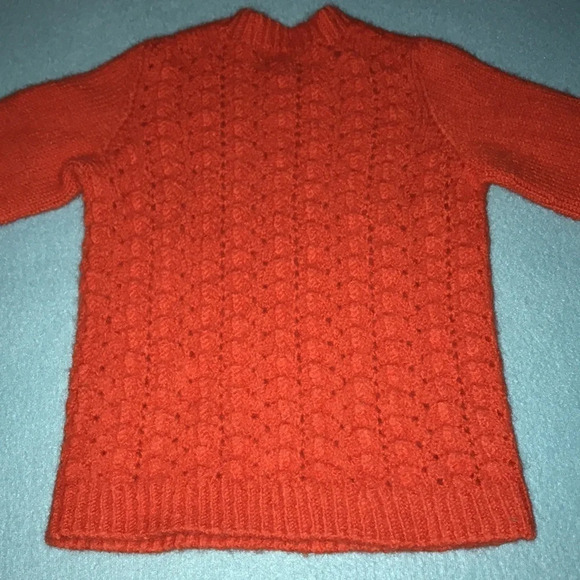 HANDMADE knitted sweater orange crew neck, long sleeves, size 2T - Picture 2 of 6